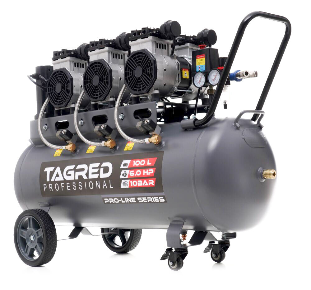Kompresor bezolejowy TAGRED TA3389 10 BAR 100L 6-tłokowy mocny, cichy