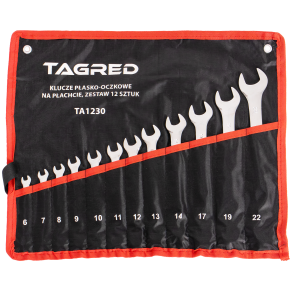 Klucze płasko-oczkowe na płachcie, 12 sztuk