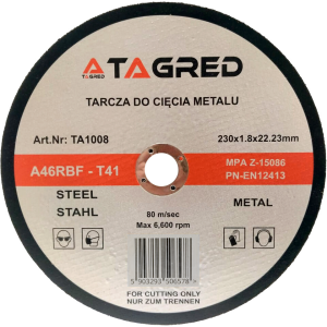 Tarcza do cięcia metalu, stali SLIM RBF 230x1.8 mm