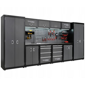 Meble garażowe, warsztatowe TAGRED regał, moduły do warsztatu garażu 400 cm, blat stal INOX 3D