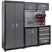 Meble garażowe, warsztatowe TAGRED regał 200cm szafa do warsztatu garażu, blat INOX 3D LED