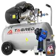 Kompresor olejowy, gratis klucz udarowy TAGRED 3500W 100L 230V 2 tłoki, separator olej
