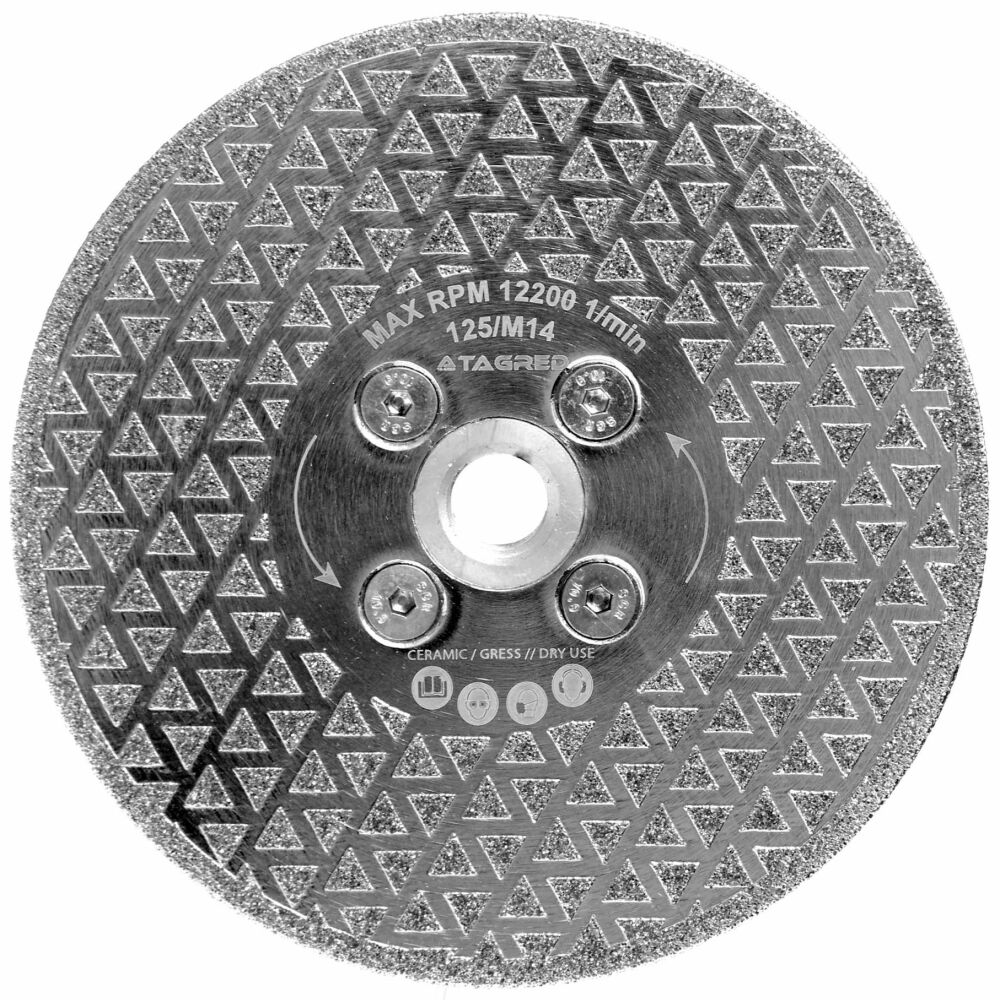 Tarcza diamentowa 2w1 do cięcia, szlifowania płytek, fazowania kamienia, gresu, ceramiki na sucho 125mm M14